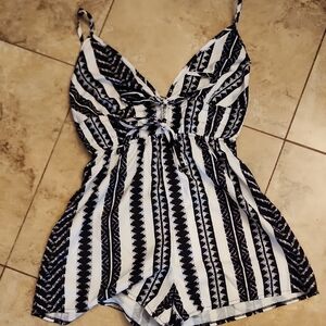 Black & White Striped Girls' One-Piece Romper